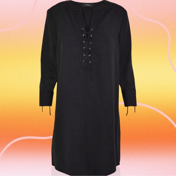 Theory Dresses & Skirts - Theory ‘Jullitah’ Lightweight Tencel Lace-Up Detail Mini Dress in Black Size 8